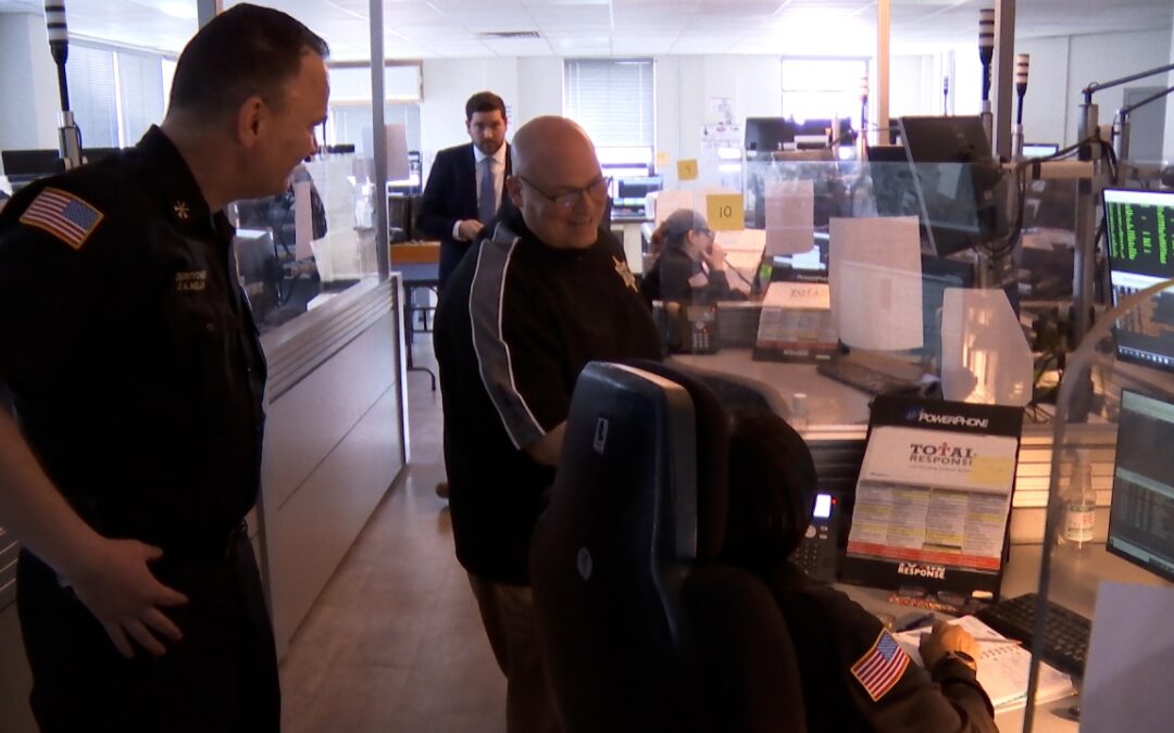 Sheriff Nick Cocchi thanks local 911 dispatchers for their work (MA)