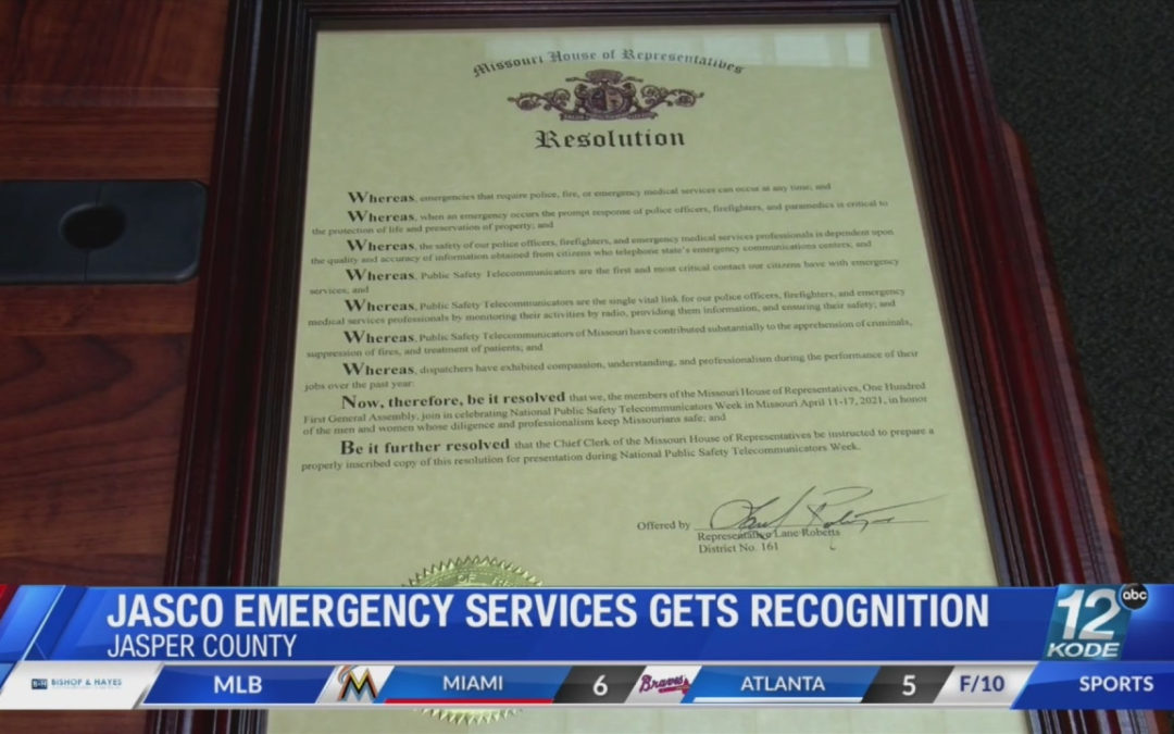 Jasper County Emergency Services recognized (MO)