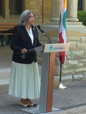 Erika Clark Jones, president and CEO of the Alcohol, Drug and Mental Health Board of Franklin County speaks Friday during a news conference at Columbus Public Health for a new Alternative Response Pilot Program.