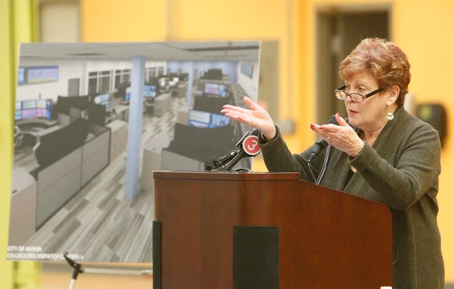 Summit County Executive Ilene Shapiro speaks Thursday before a ceremonial contract signing by area leaders for the county's new regional dispatch center in Tallmadge.