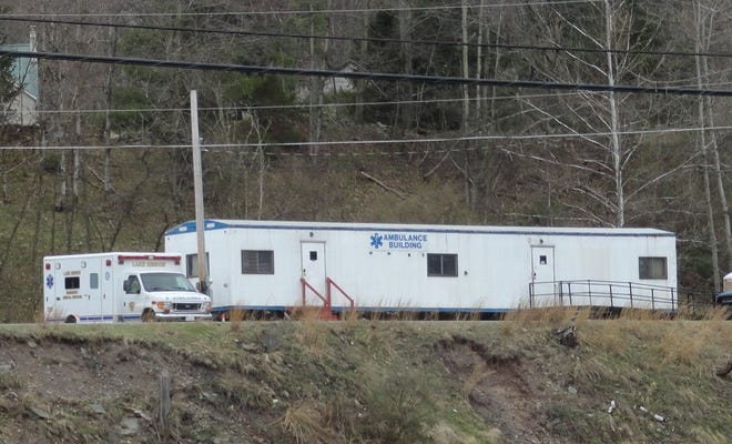 Lake Region EMS's base, which is currently a work office trailer on Old Gravity Road, Palmyra Township, is visible from Main Avenue, Hawley Borough as well as from the Lackawaxen River (Main Avenue) bridge, as seen here.